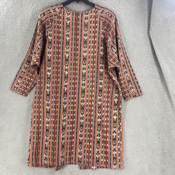 El Huarache Kimono Jacket Womens XL Brown Ikat Stripe Hand Woven Cotton Duster - Picture 13 of 15
